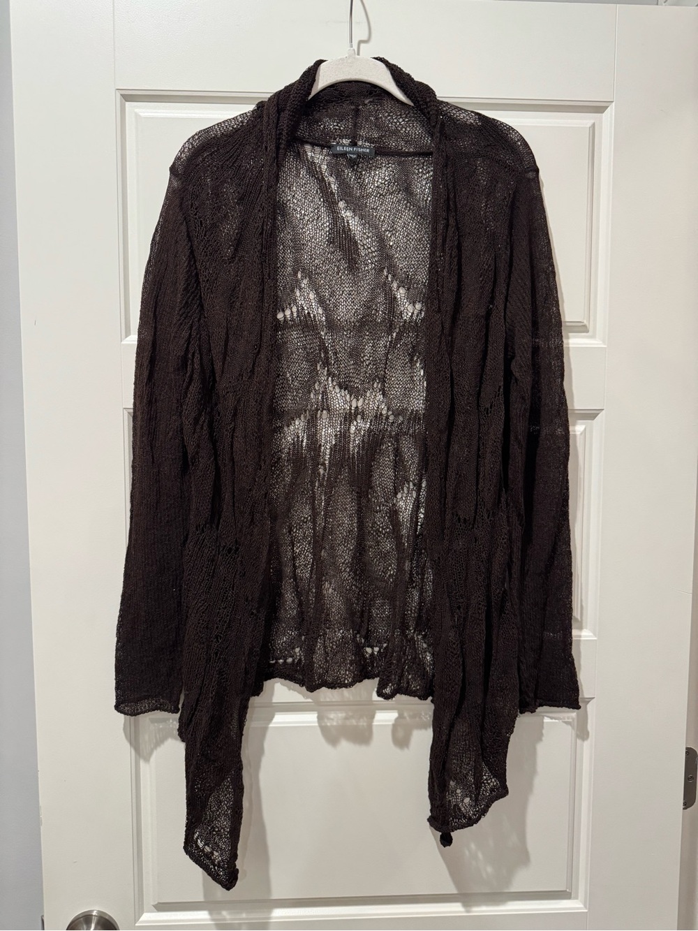 Eileen Fisher L Brown Knit Cobweb Open Cardigan